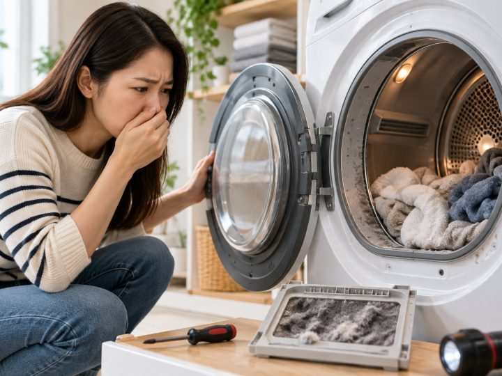 Máy sấy có mùi khét: Dừng máy và kiểm tra an toàn