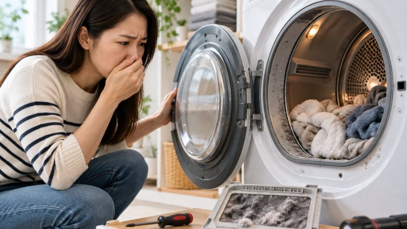 Máy sấy có mùi khét: Dừng máy và kiểm tra an toàn